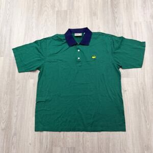 Masters Polo Shirt Extra Large Green Blue Striped Logo Augusta National Golf